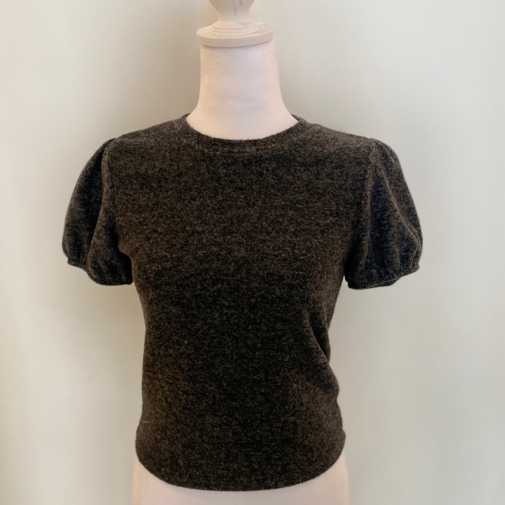 Zara Soft Grey T-Shirt Ruffle Sleeve |Feminine Size S